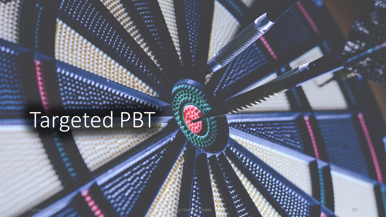 Dartboard with a bullseye, labelled 'Targeted PBT'